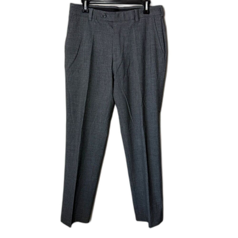 George Mens Stretch Dress Pants 32x30 Charcoal Grey Heather Recycled Material